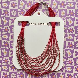 NWT Lane Bryant Multi Layer Red and Silver Beaded Necklace